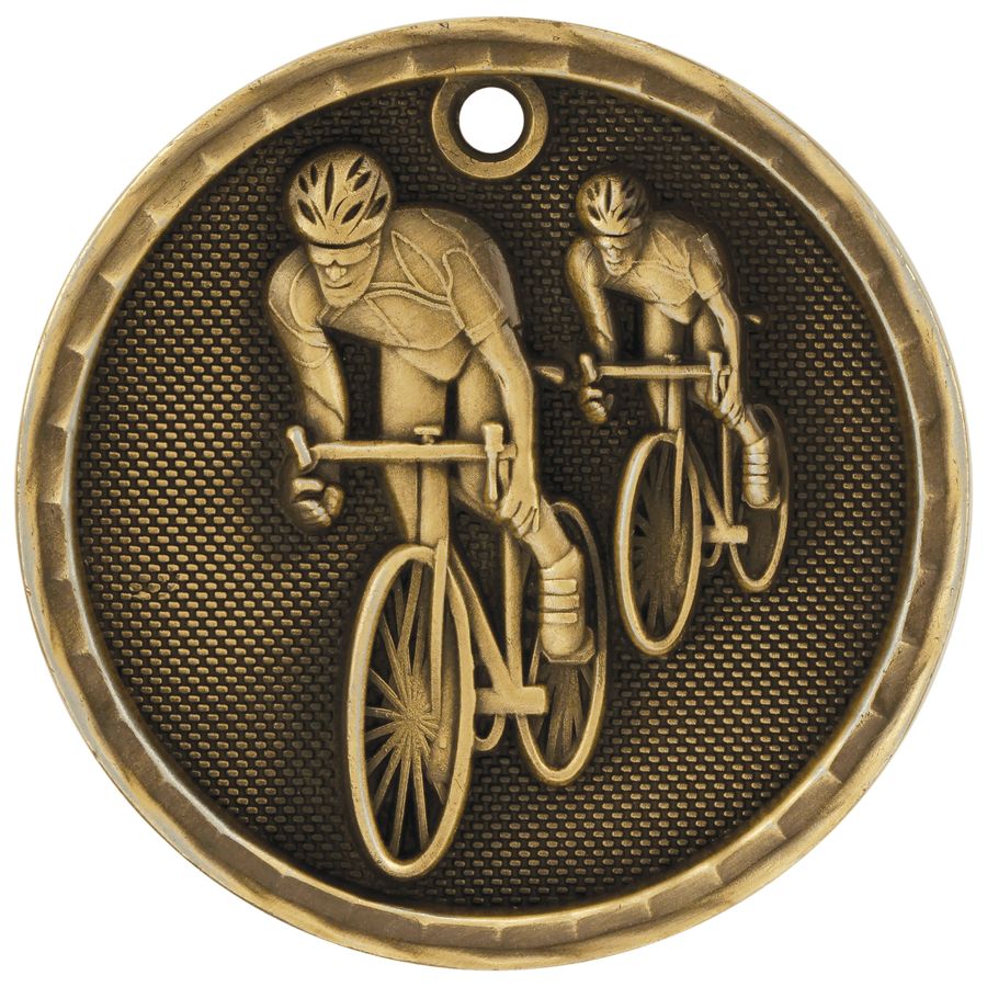 2" Antique Gold 3D Bicycling Medal