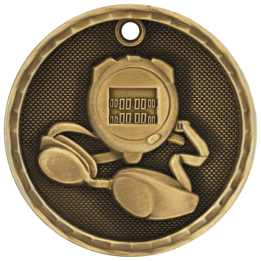 2" Antique Bronze 3D Swimming Medal
