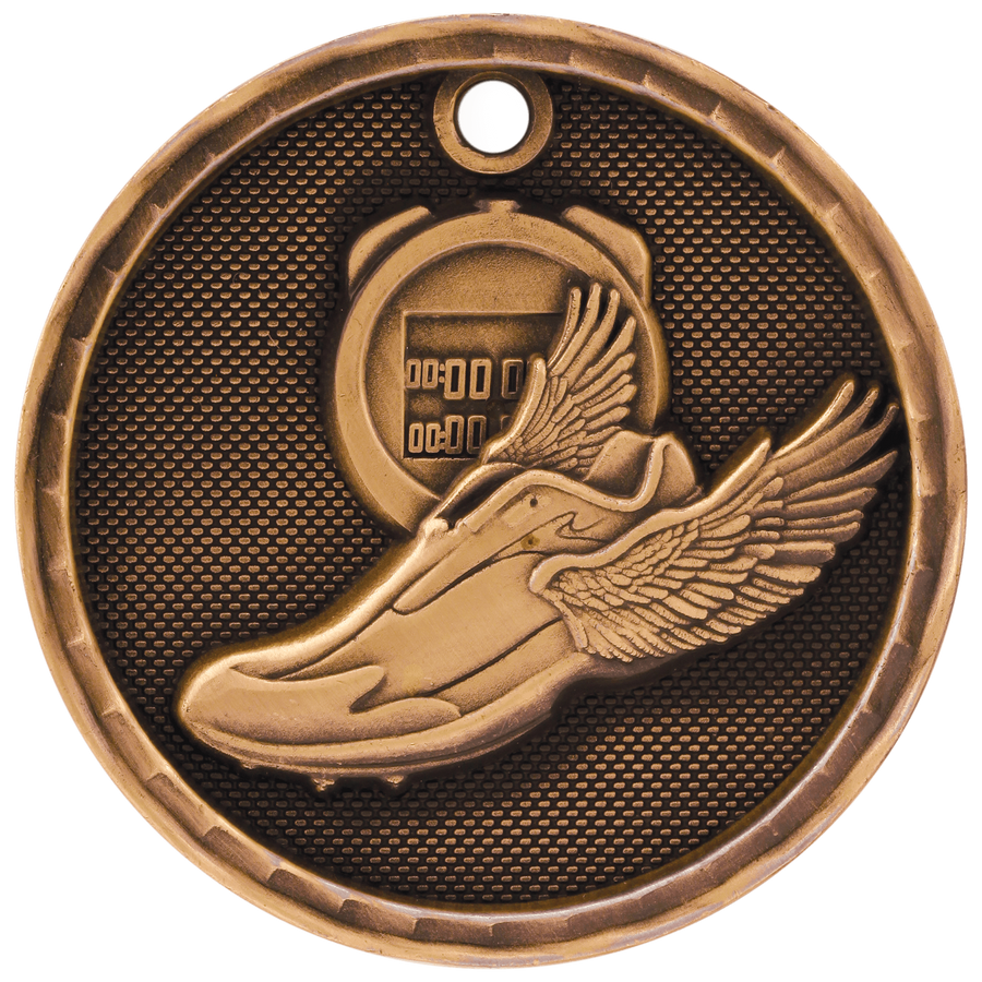 2" Antique Gold 3D Track Medal