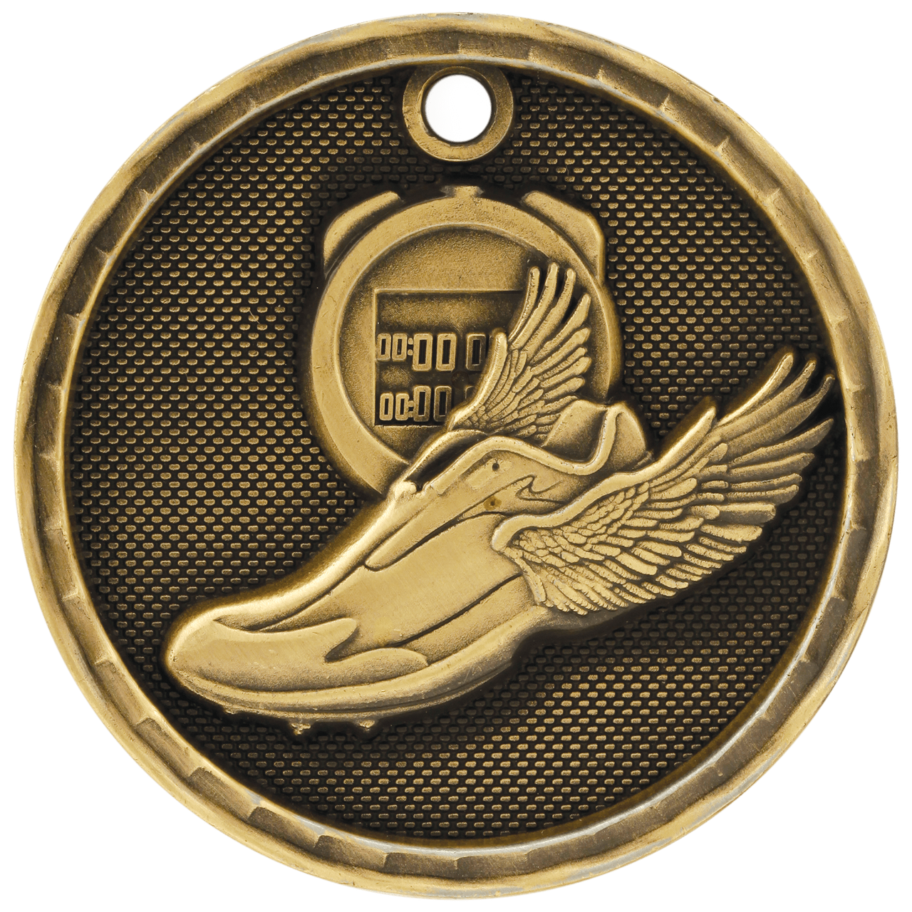 2" Antique Gold 3D Track Medal