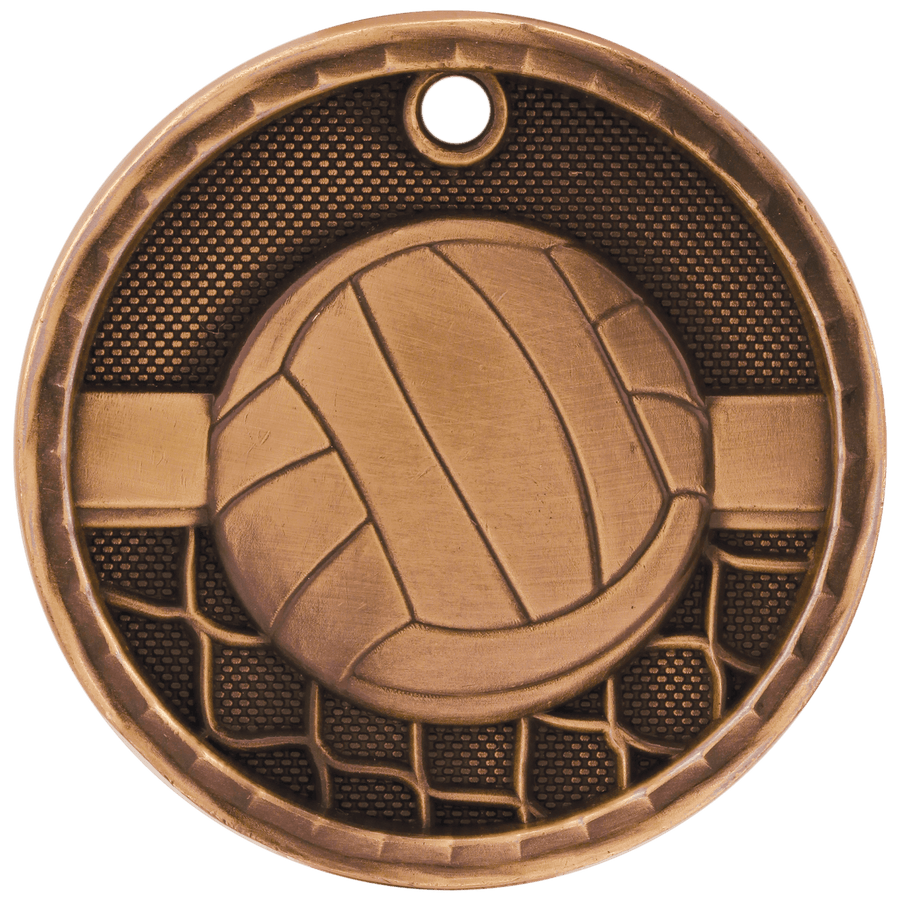 2" Antique Gold 3D Volleyball Medal