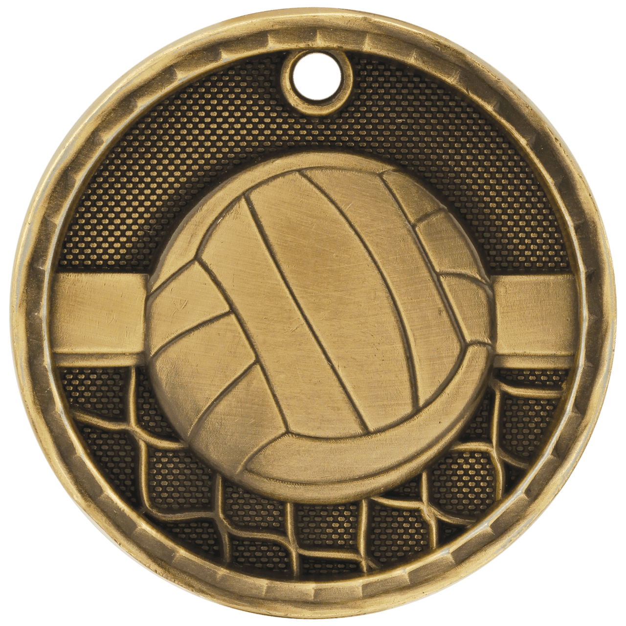 2" Antique Gold 3D Volleyball Medal