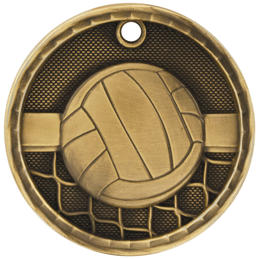 2" Antique Gold 3D Volleyball Medal