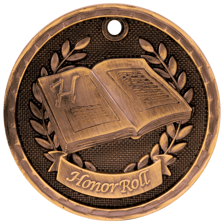 2" Antique Gold 3D Graduate Medal
