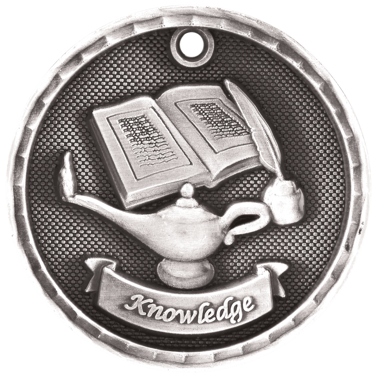 2" Antique Silver 3D Lamp of Knowledge Medal