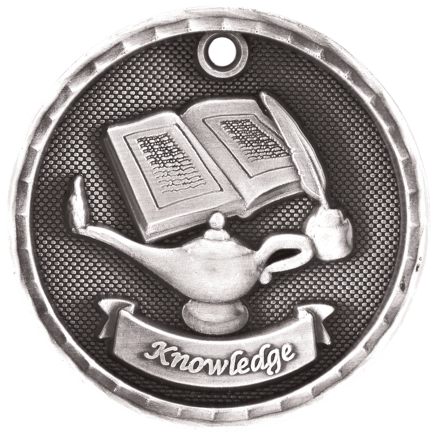 2" Antique Silver 3D Lamp of Knowledge Medal