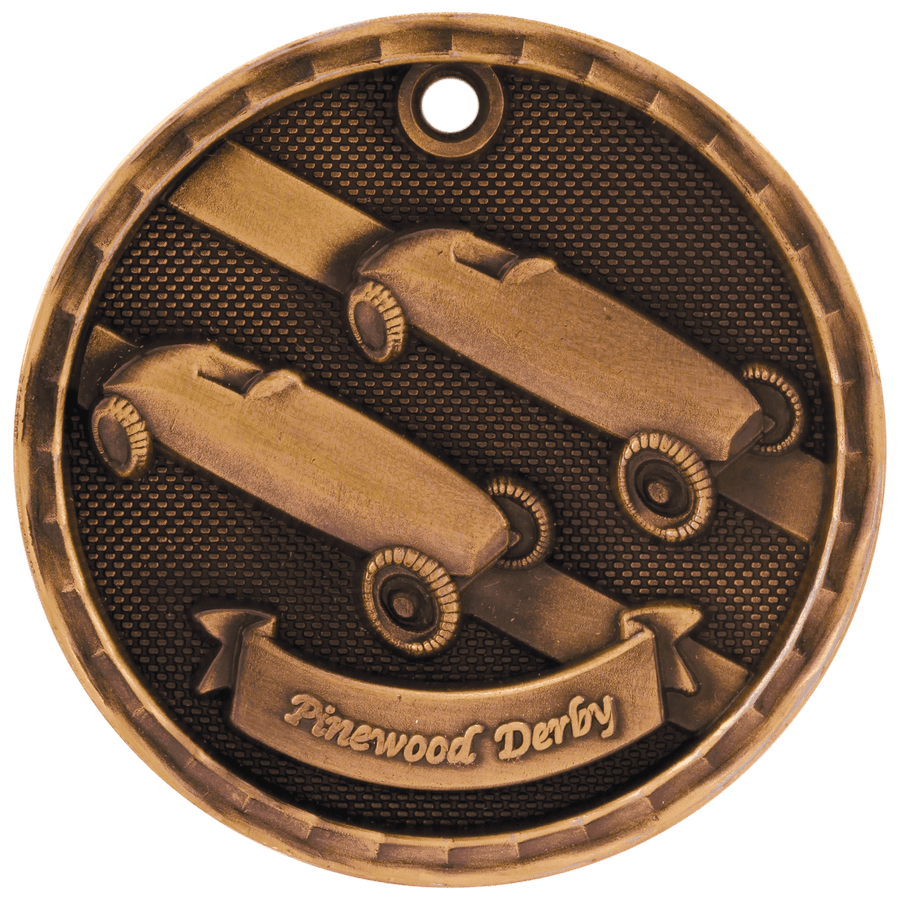 2" Antique Gold 3D Pinewood Derby Medal