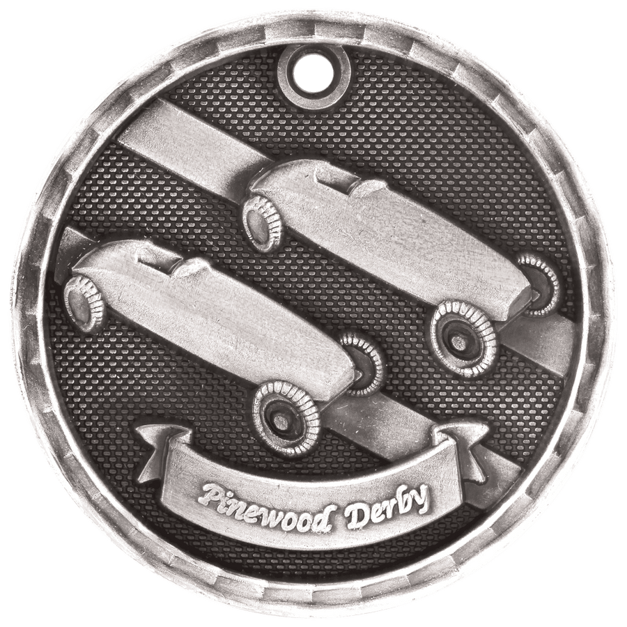 2" Antique Gold 3D Pinewood Derby Medal