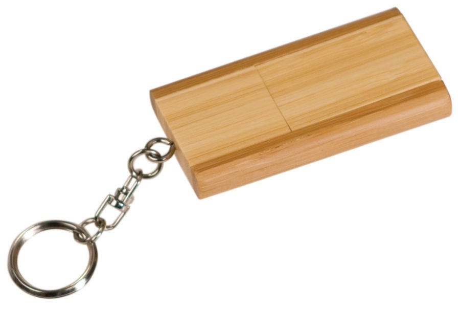 1 3/8" x 2 3/8" 8GB 2-Tone Bamboo Flip Style USB Flash Drive with Keychain