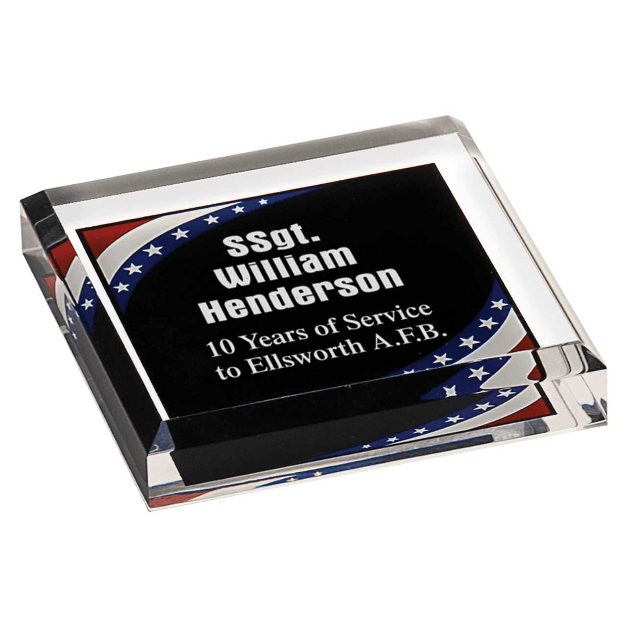 3 3/4" x 3 3/4" Stars & Stripes Marbleized Acrylic Paperweight