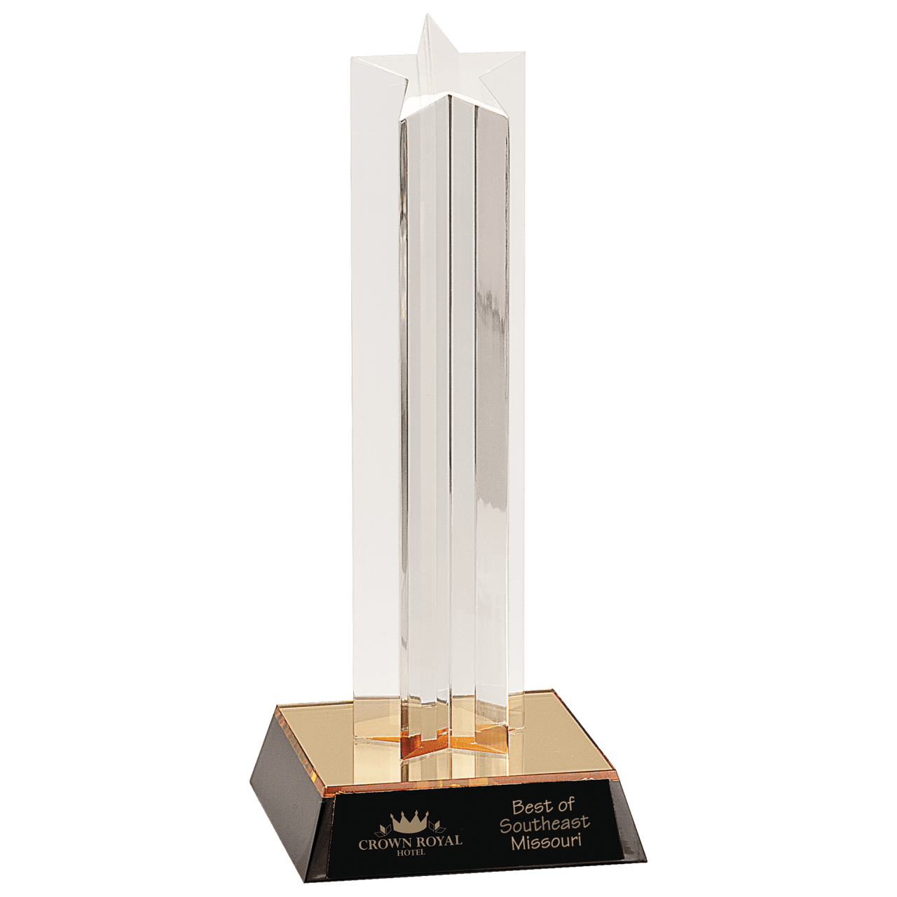 11 3/4" Clear Triple Star Column Acrylic with Gold/Black Base