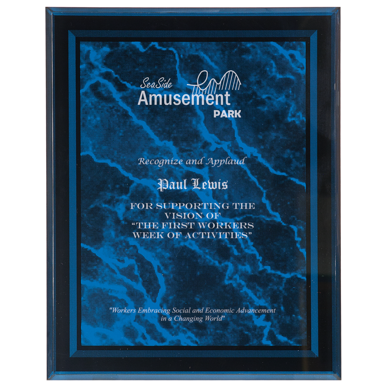 7" x 9" Blue Marble Border Clear-Plaq Acrylic