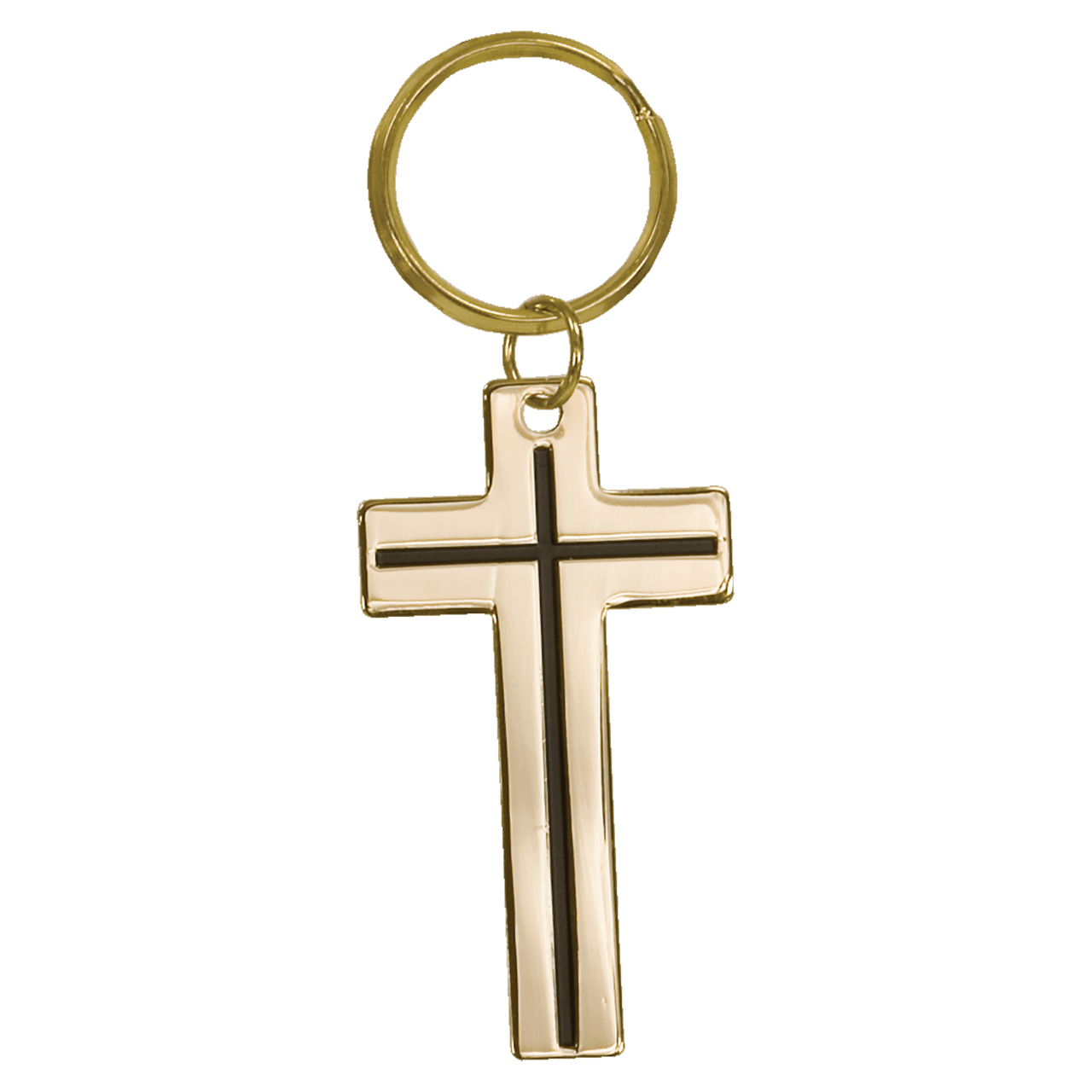 1 1/2" x 2 1/2" Gold Cross Brass Keychain