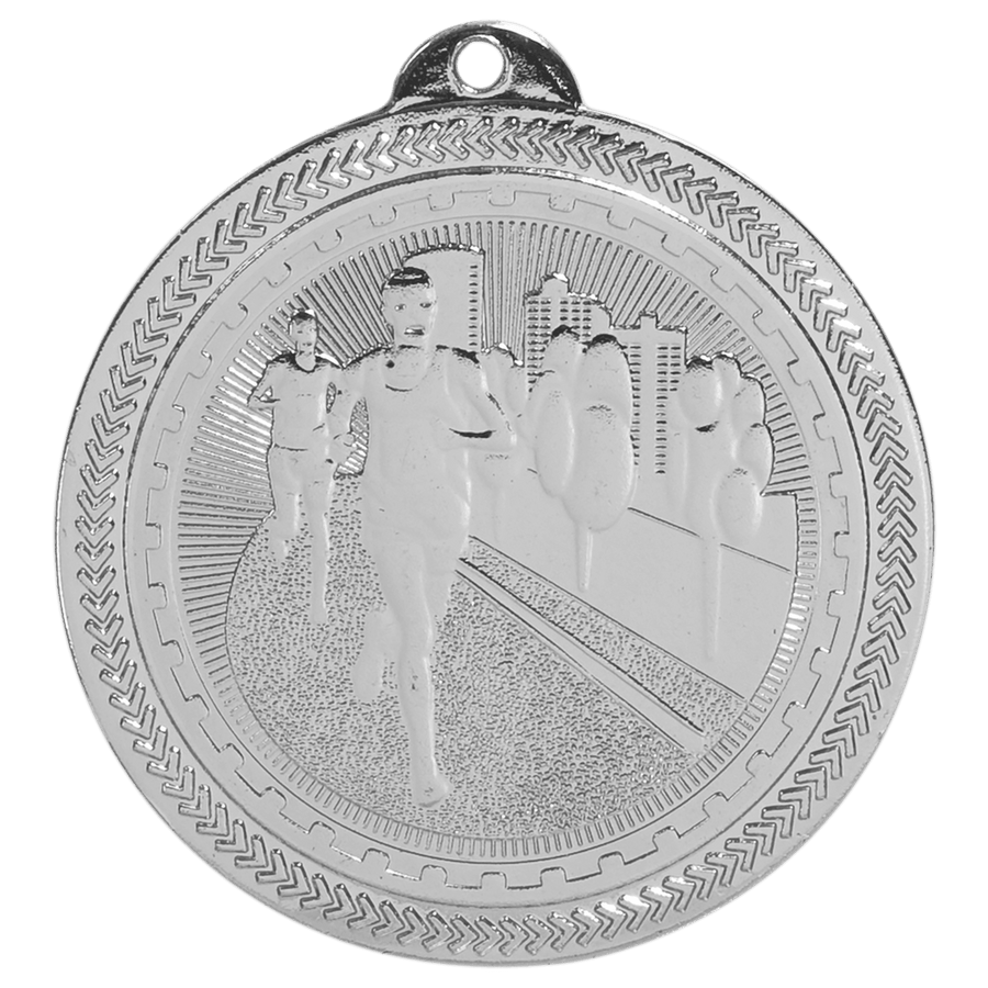 2" Bright Silver Cross Country Laserable BriteLazer Medal