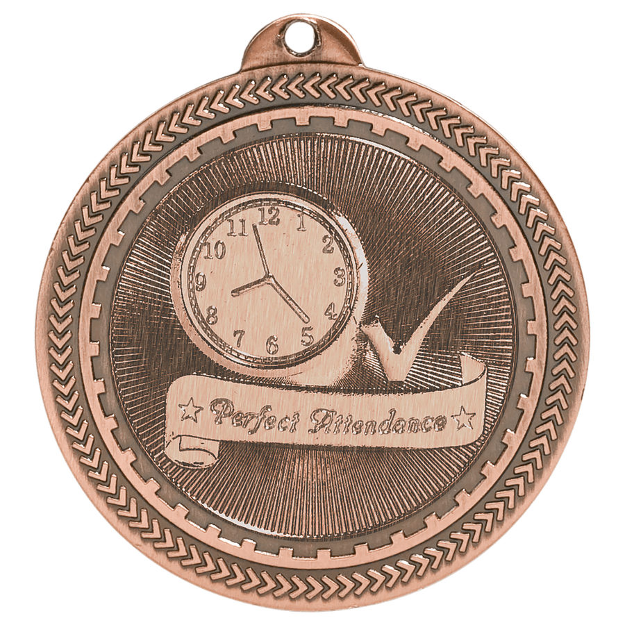 2" Bright Silver Perfect Attendance Laserable BriteLazer Medal