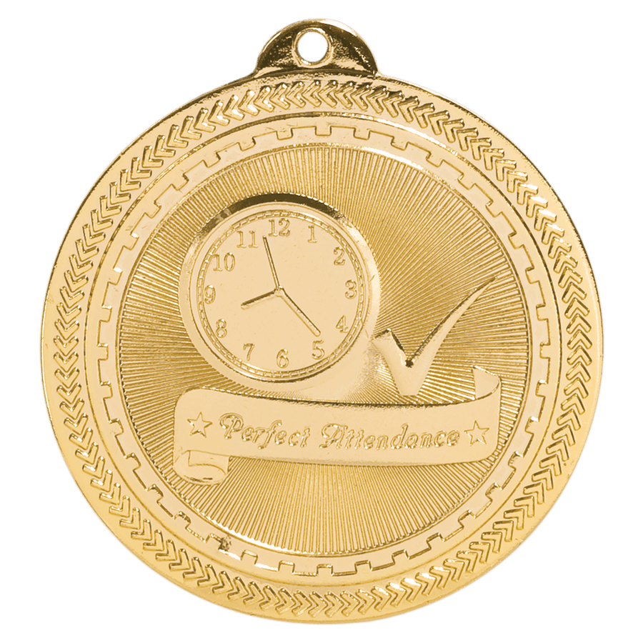 2" Bright Silver Perfect Attendance Laserable BriteLazer Medal
