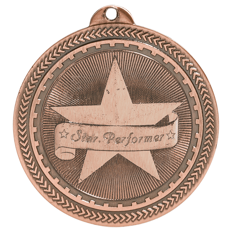 2" Bright Silver Star Performer Laserable BriteLazer Medal