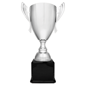 26 1/2" Silver Completed Metal Cup Trophy on Black Royal Piano Finish Base