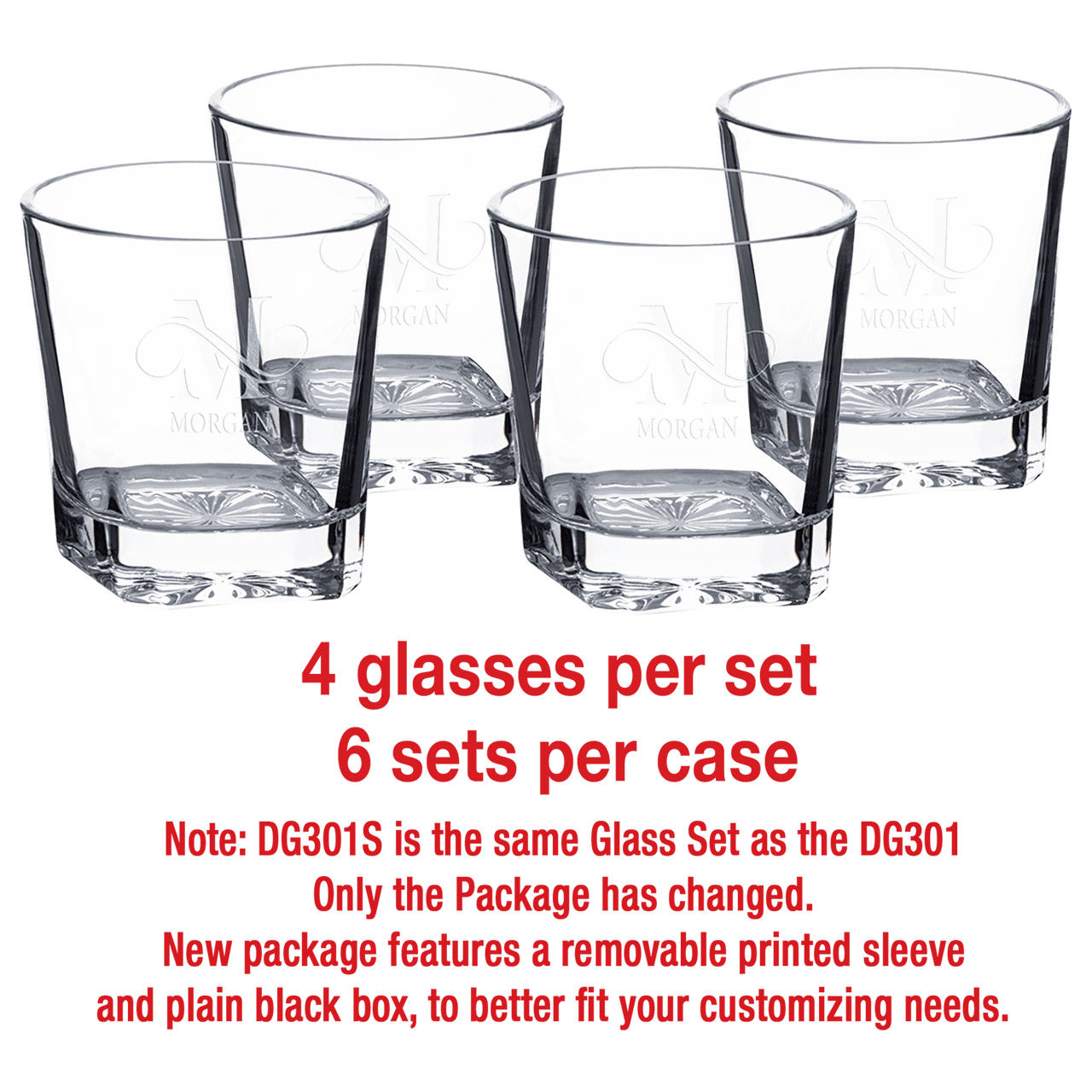 11 oz. Square Rocks Glasses in Gift Box with Printed Sleeve. (Same Glasses as the DSC301S) Sold in Sets of 4, 6 Sets Per Case