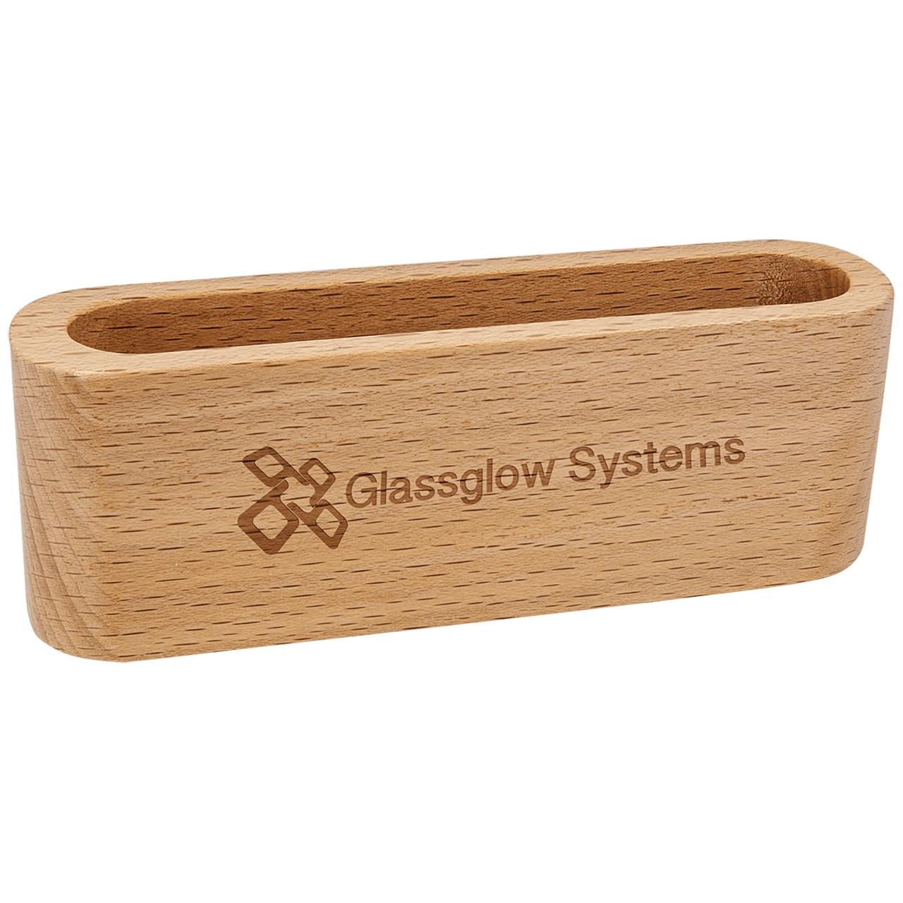 5 1/4" Beech Wood Business Card and Pen Holder
