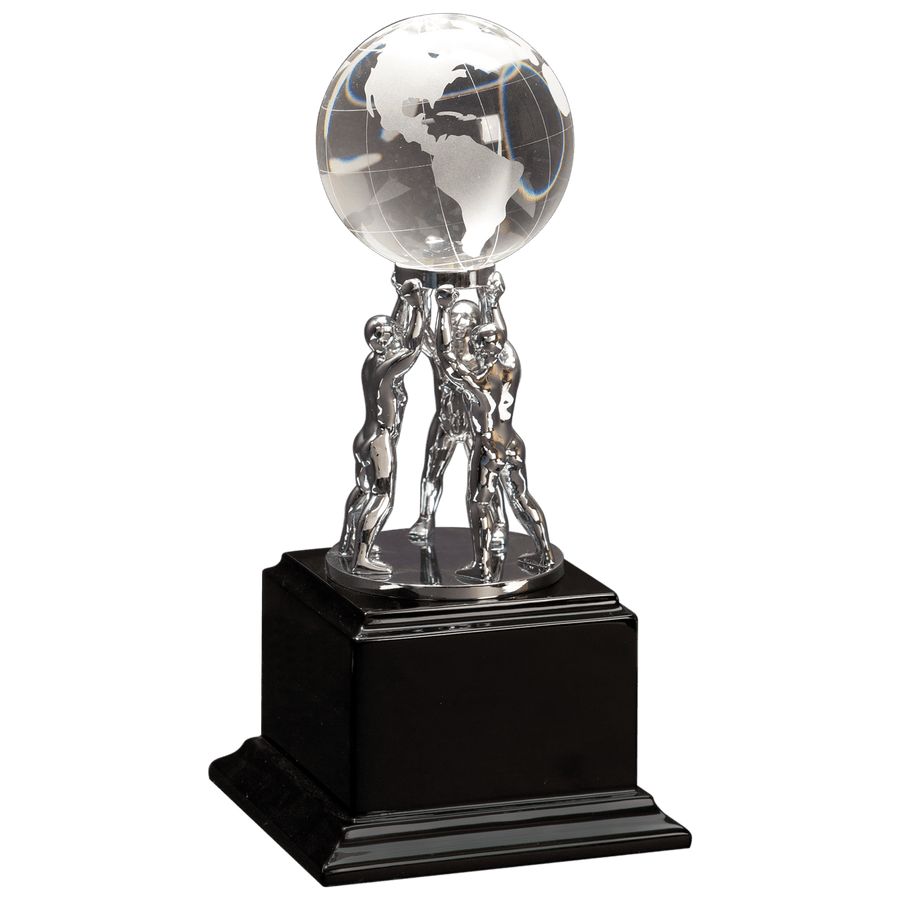 8 3/4" Gold/Silver Globe with Black Piano Finish Base