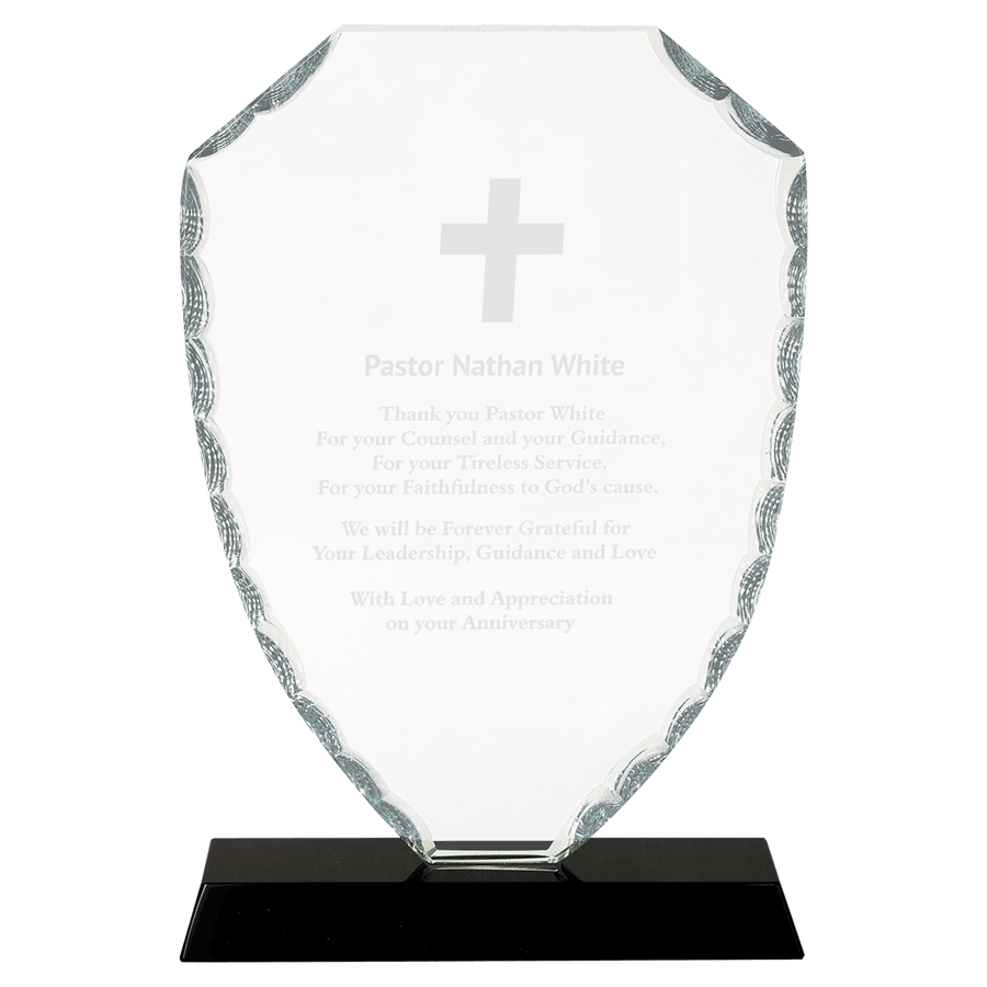 7 1/2" Shield Facet Glass on Black Base