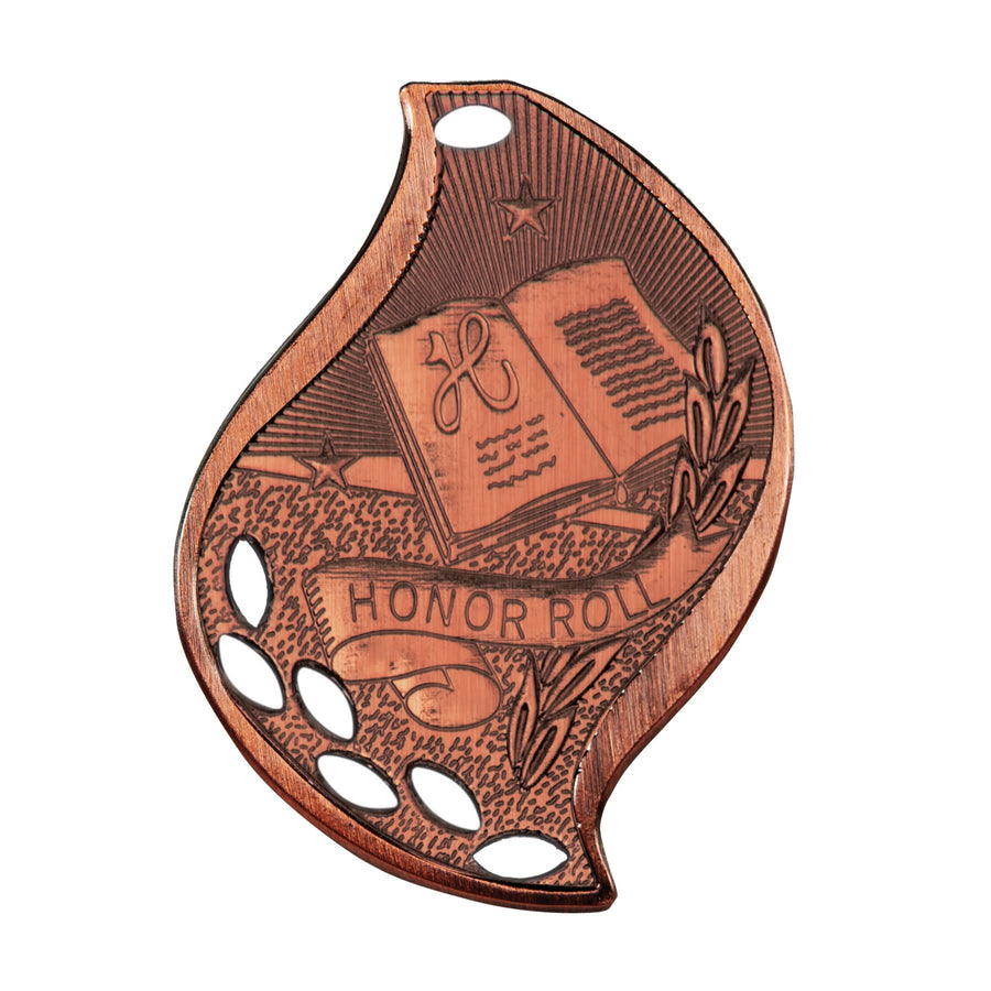 2 1/4" Bright Silver Honor Roll Laserable Flame Medal