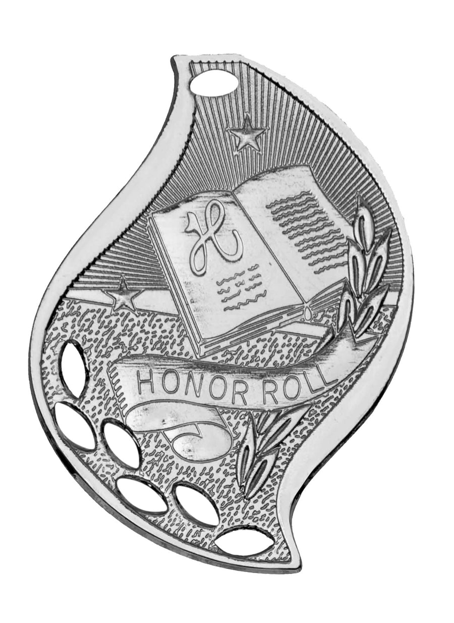 2 1/4" Bright Silver Honor Roll Laserable Flame Medal