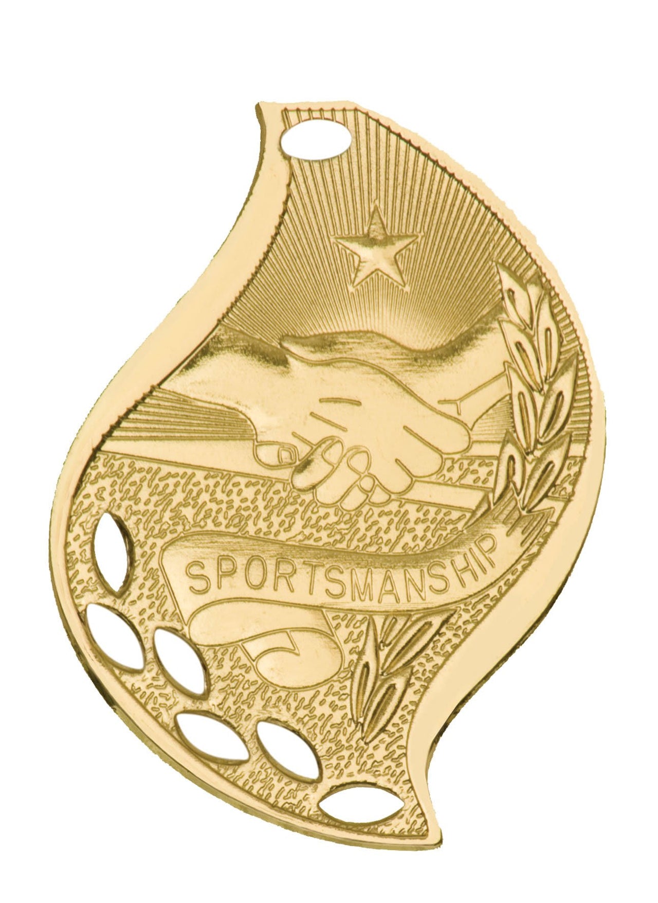 2 1/4" Bright Gold Sportsmanship Laserable Flame Medal