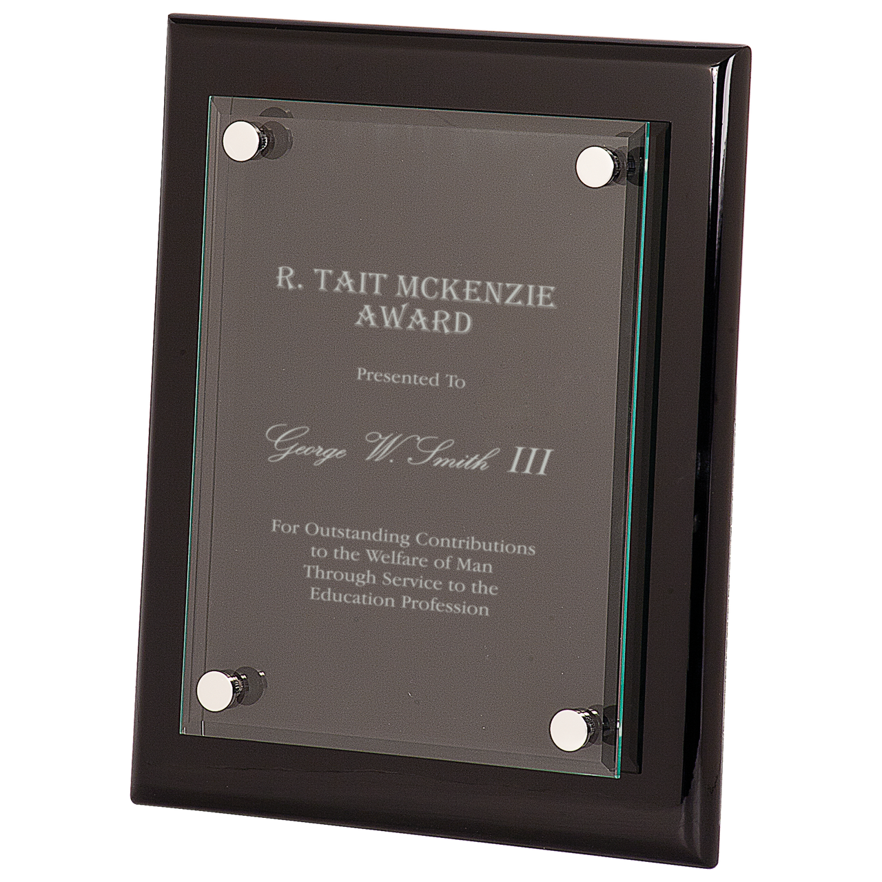 10 1/2" x 13" Black Piano Finish Floating Glass Plaque
