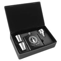 Thumbnail for 6 oz. Black Stainless Steel Flask Set in Black/Silver Laserable Leatherette Box