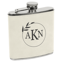 Thumbnail for 6 oz. White/Black Laserable Leatherette Stainless Steel Flask