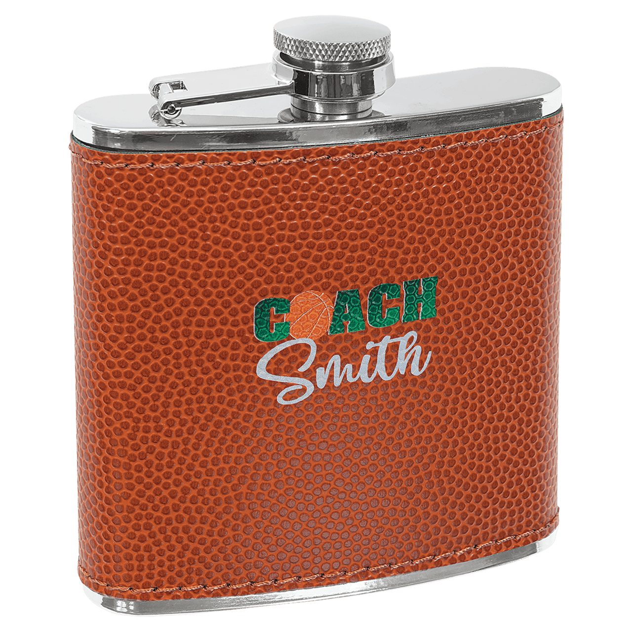 6 oz. Basketball Laserable Leatherette Stainless Steel Flask