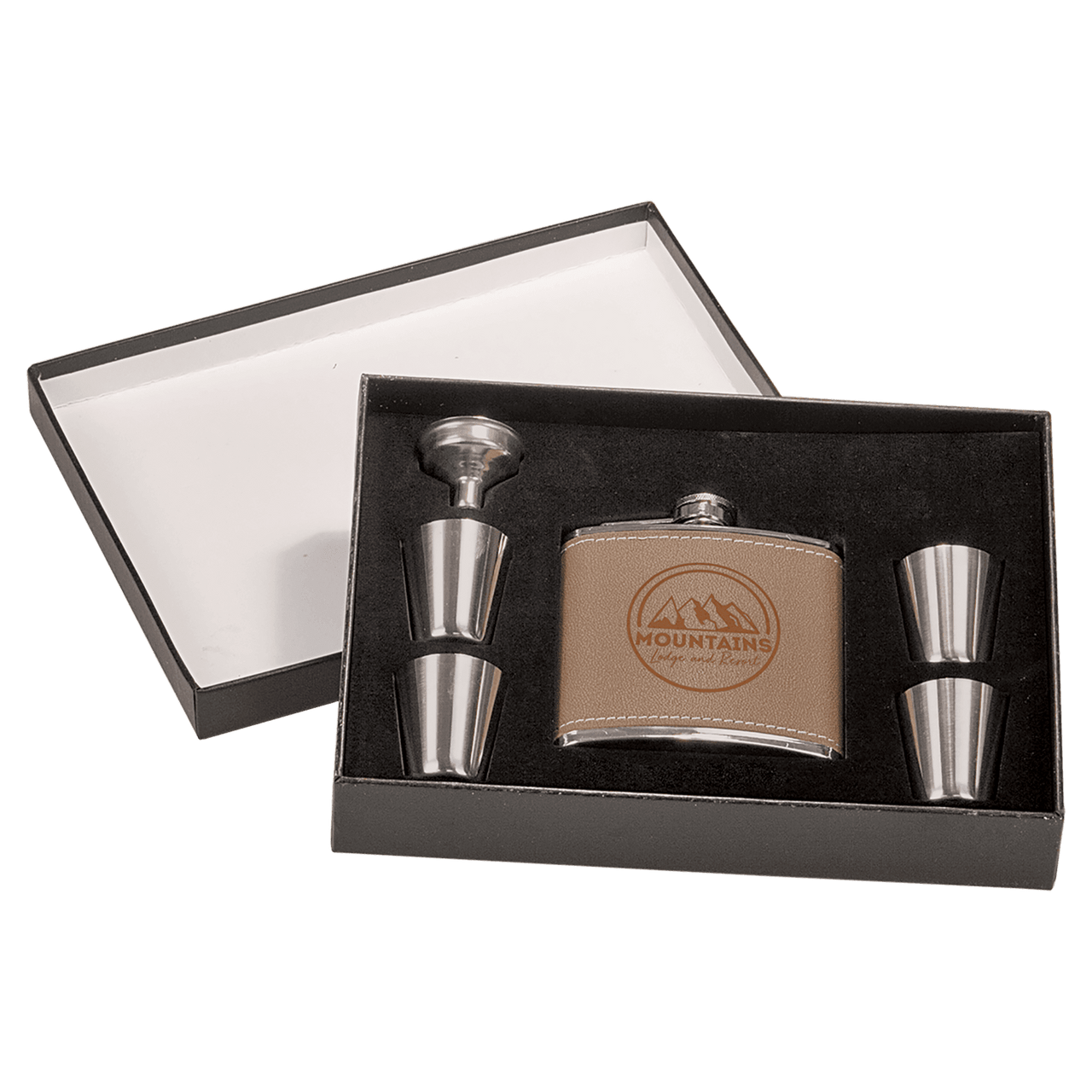 6 oz. Matte Black Flask Set in Black Presentation Box