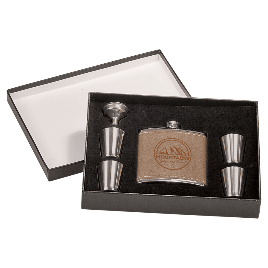6 oz. Matte Black Flask Set in Black Presentation Box