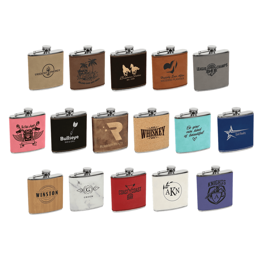 6 oz. Laserable Leatherette Flask and Cork Flask Sample Set