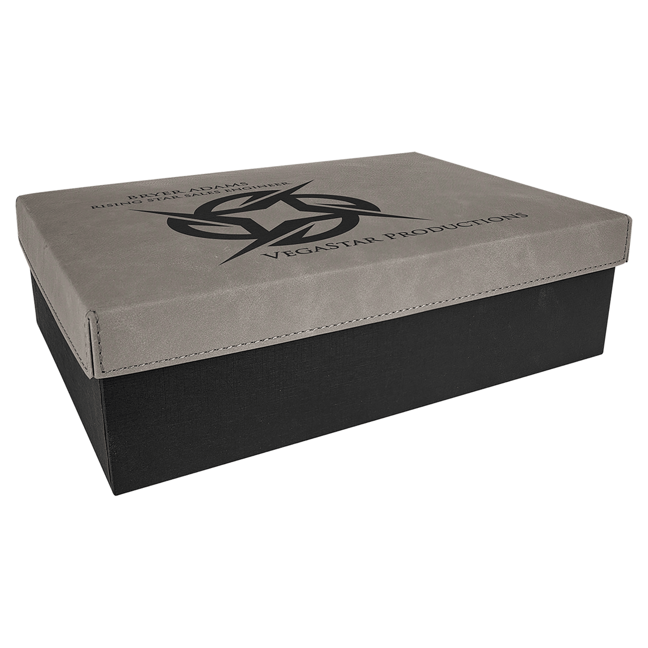 11 3/4" x 7 3/4" Gray Gift Box with Laserable Leatherette Lid