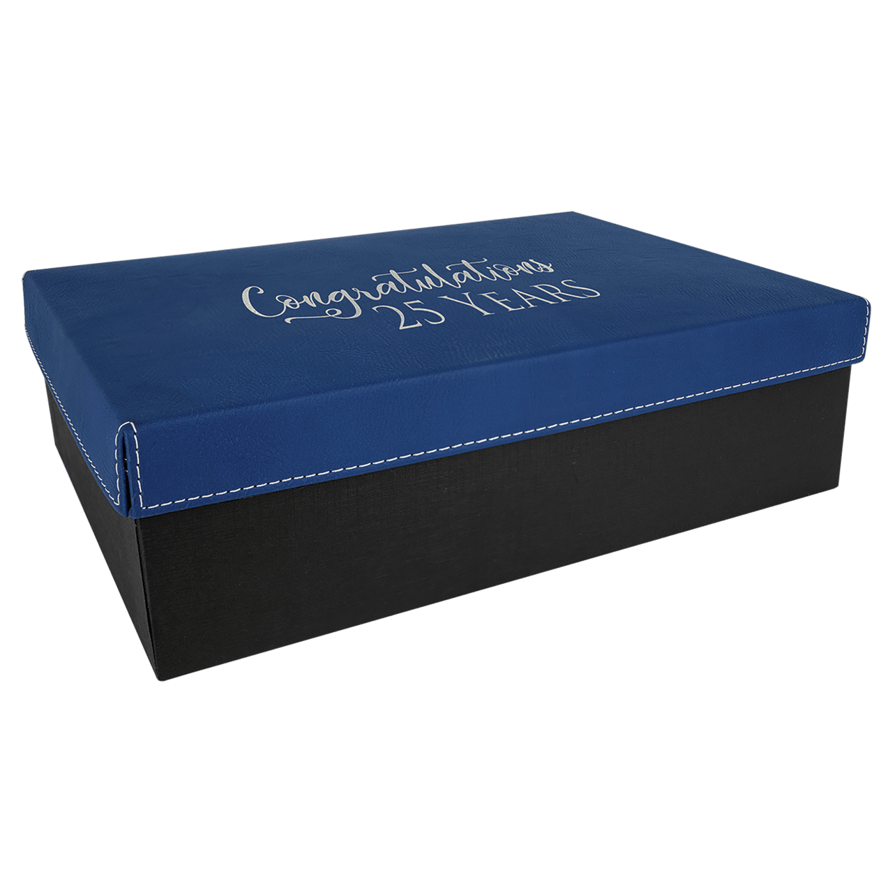 11 3/4" x 7 3/4" Blue/Silver Gift Box with Laserable Leatherette Lid