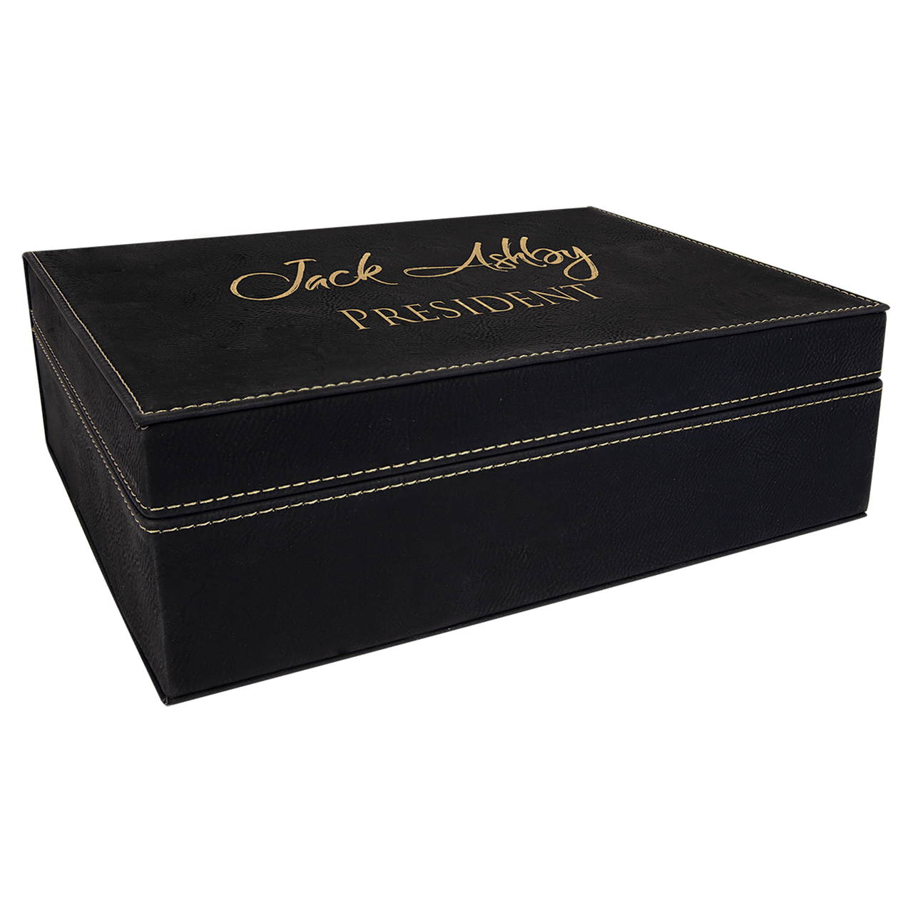 10 1/4" x 7 1/2" Black/Gold Laserable Leatherette Premium Gift Box