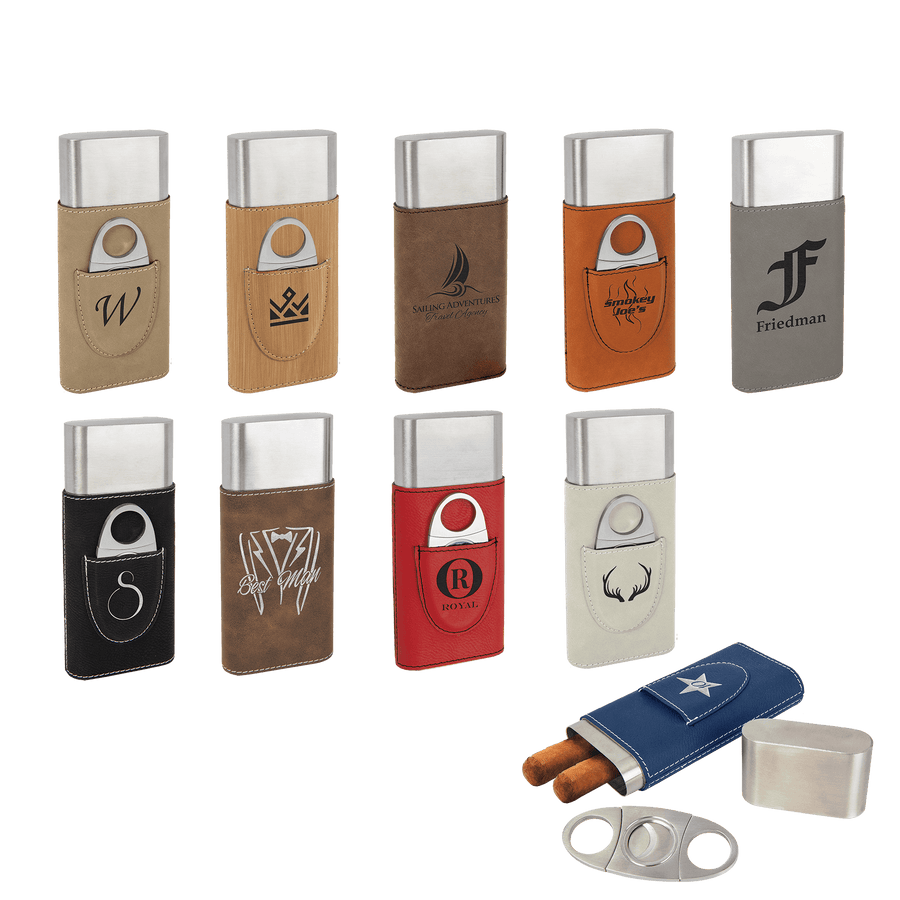 White Laserable Leatherette Cigar Case with Cutter