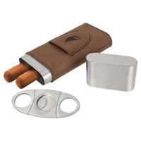 Thumbnail for Dark Brown Laserable Leatherette Cigar Case with Cutter