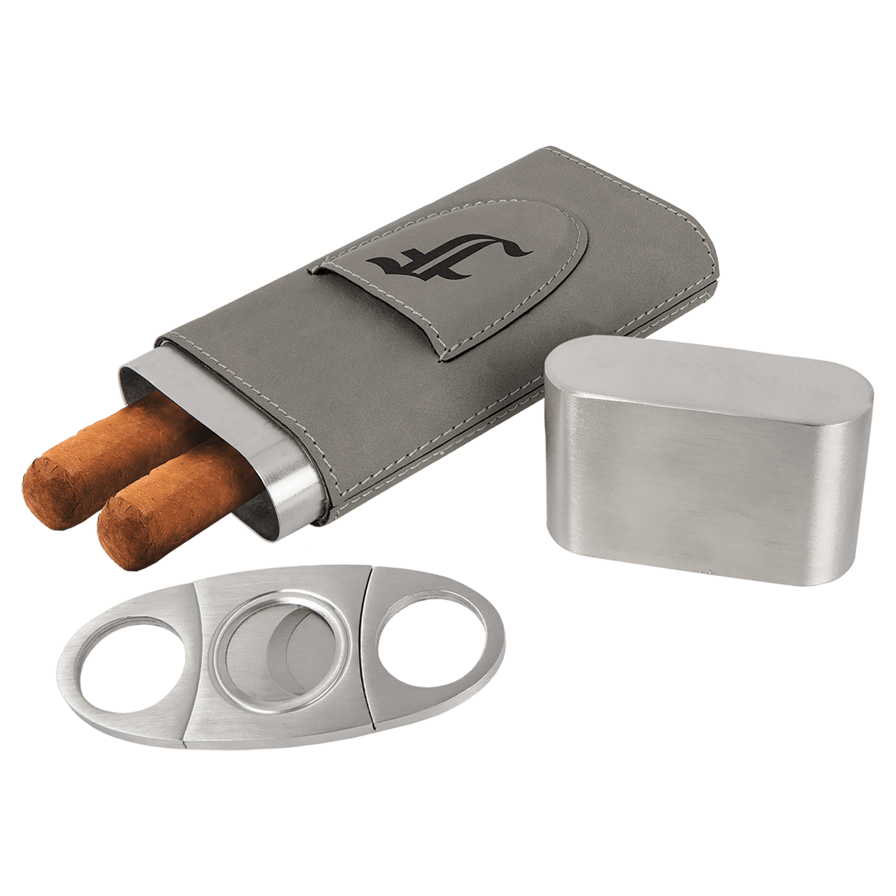 Dark Brown Laserable Leatherette Cigar Case with Cutter