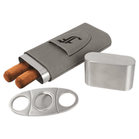 Thumbnail for Dark Brown Laserable Leatherette Cigar Case with Cutter