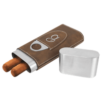 Thumbnail for Rustic/Silver Laserable Leatherette Cigar Case with Cutter