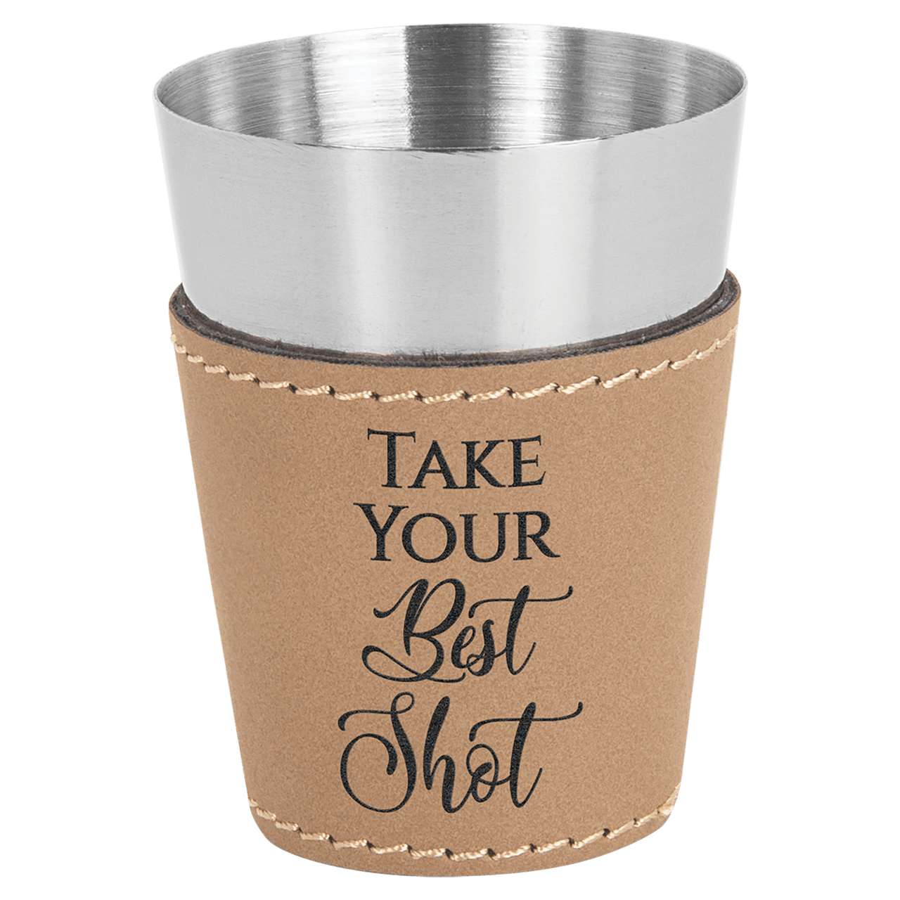 2 oz. Laserable Leatherette & Stainless Steel Shot Glass