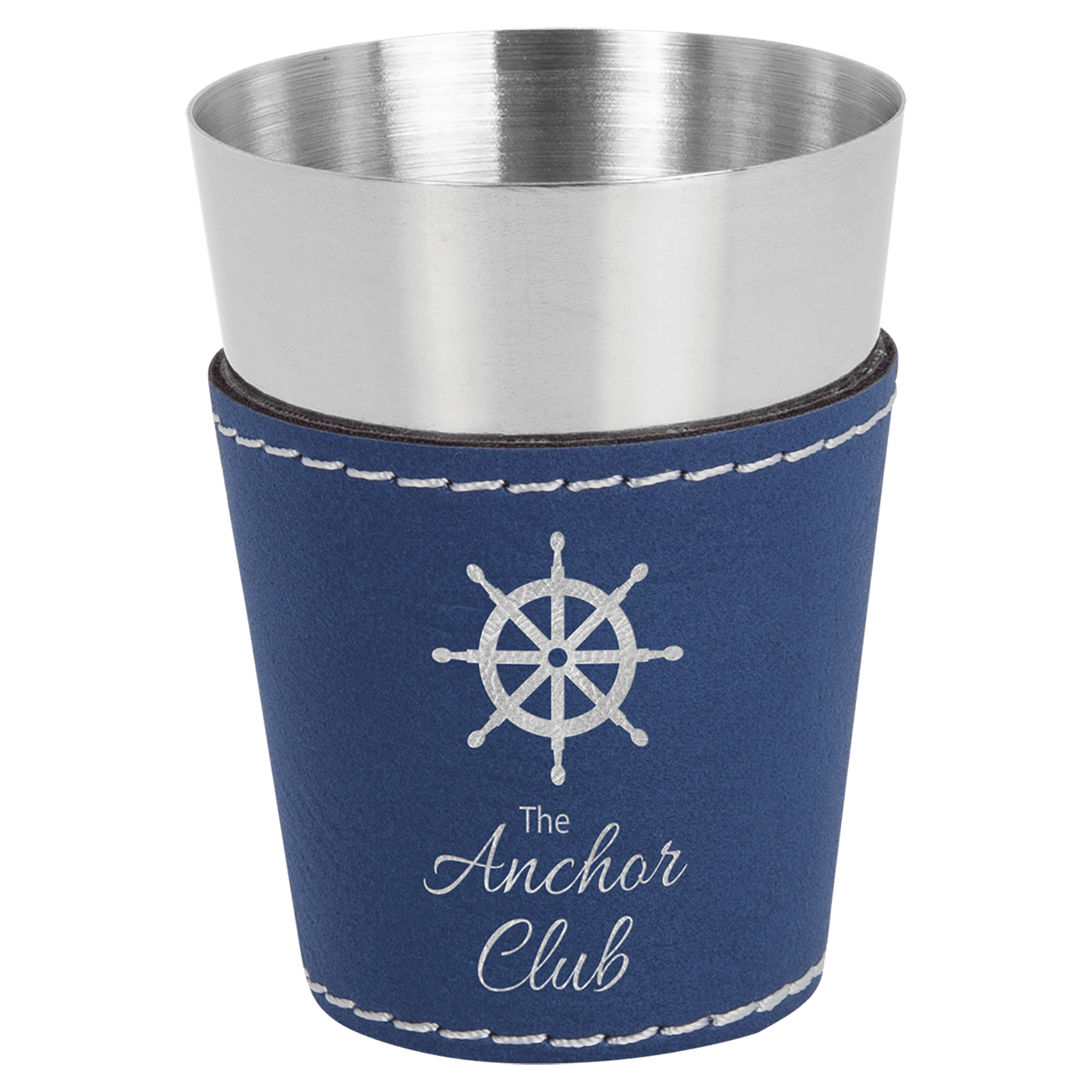 2 oz. Blue/Silver Laserable Leatherette & Stainless Steel Shot Glass