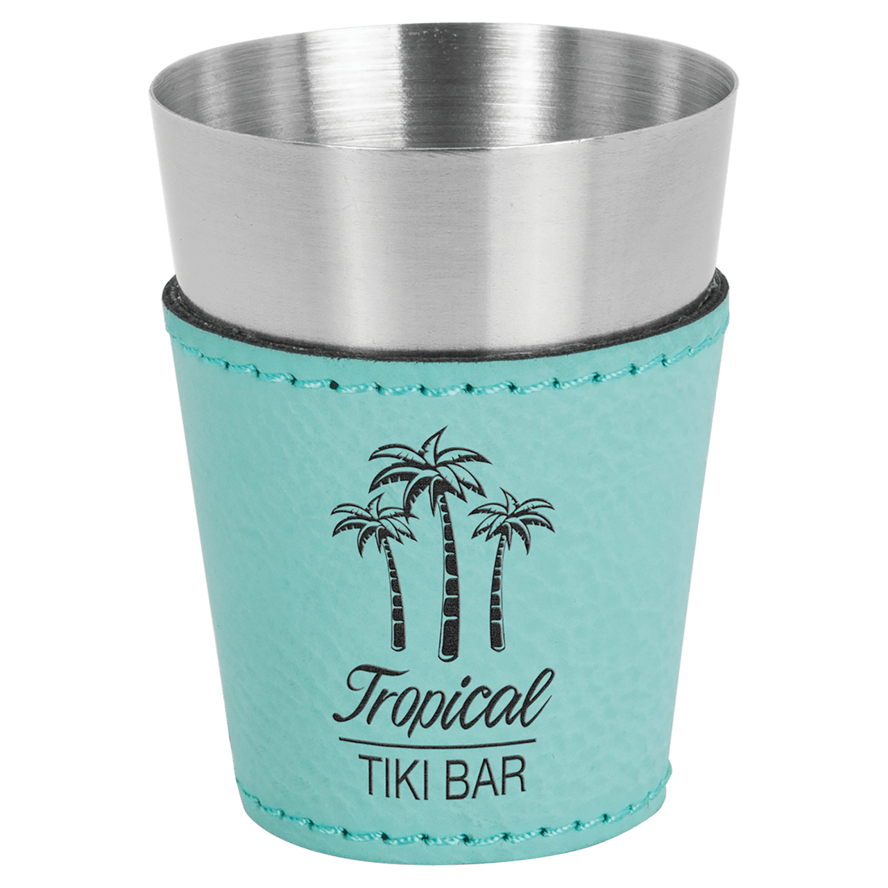 2 oz. Teal Laserable Leatherette & Stainless Steel Shot Glass