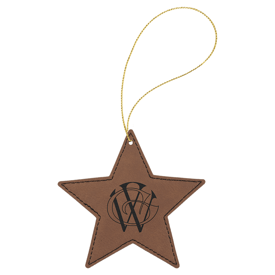 Dark Brown Laserable Leatherette Star Ornament with Gold String