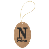 Thumbnail for Light Brown Laserable Leatherette Oval Ornament with Gold String