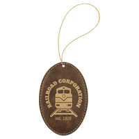 Thumbnail for Rustic/Gold Laserable Leatherette Oval Ornament with Gold String